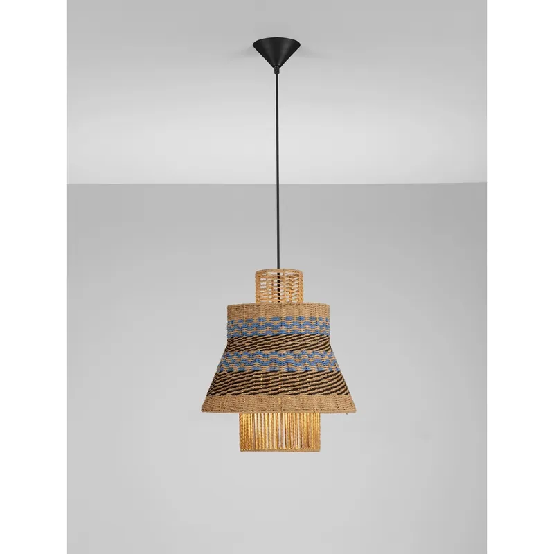 Lyora - Rotan hanglamp Mande blauw met bruin Hoge Kwaliteit