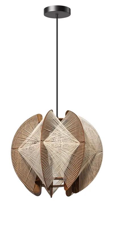 Flitsaanbieding ETH - Houten hanglamp met draden Jessica walnut - Ø 40cm